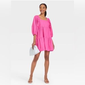 A New Day Pink Balloon Sleeve Babydoll Dress Size Small